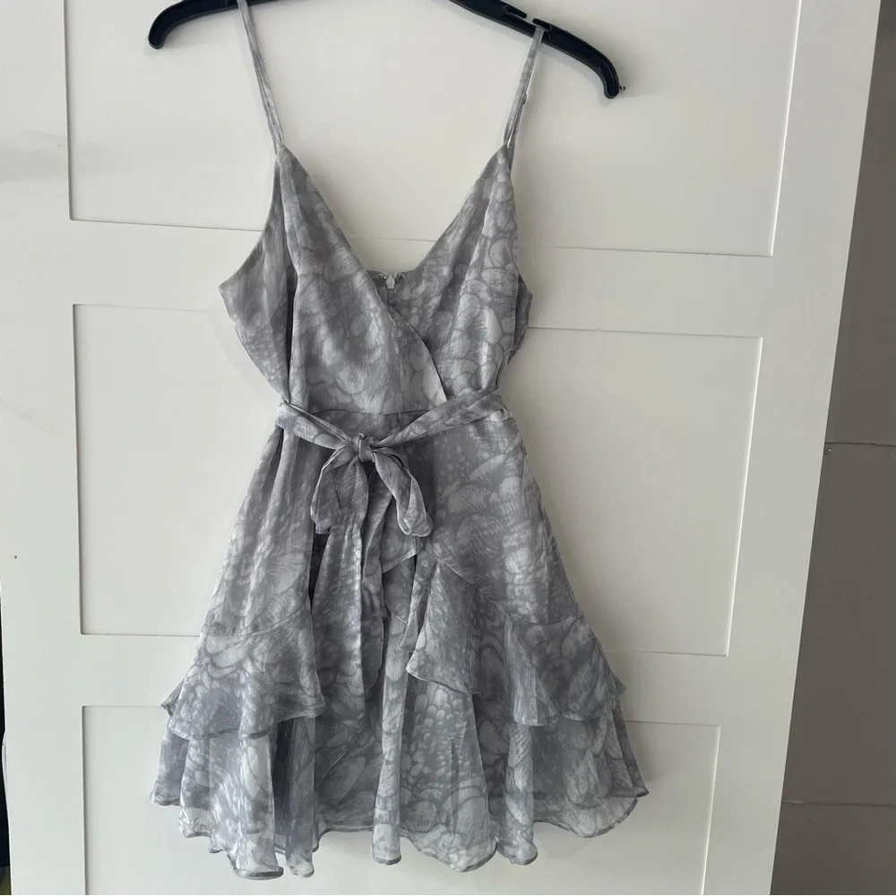Revolve x Saints & Secrets gray print ruffle dress 15751